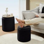 Chilihom Black Velvet Storage Ottoman Set of 2