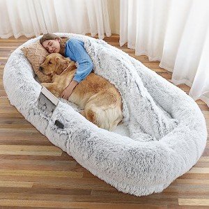 Cozy Faux Fur Human Dog Bed - Grey