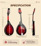 Vangoa A-Style Acoustic Electric Mandolin, 8 Strings
