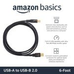 USB-A to USB-B 2.0 Cable, 6 Feet, Black