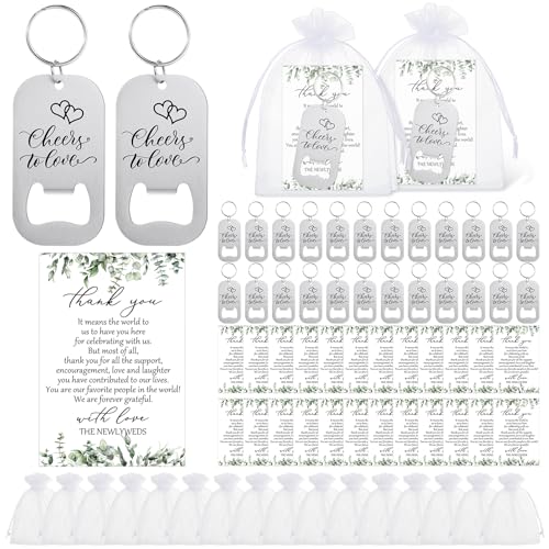 50 Wedding Favor Sets: Bottle Opener Keychains & Cards
