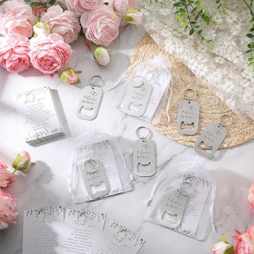 50 Wedding Favor Sets: Bottle Opener Keychains & Cards