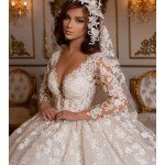 Custom Vintage Lace Princess Ball Gown Wedding Dress