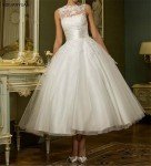 Personalized Vintage White Sleeveless Tea Length Wedding Dress