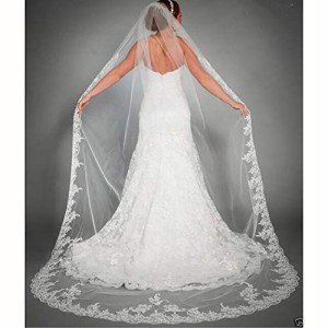 Ivory Cathedral Lace Wedding Veil with Comb