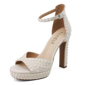 Stylish Pearl Block Heels for Brides