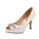 Ivory Rhinestone Peep Toe Mid Heels Size 8