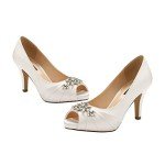 Ivory Rhinestone Peep Toe Mid Heels Size 8