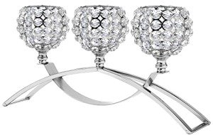 Elegant Silver Crystal 3-Arm Candle Holders