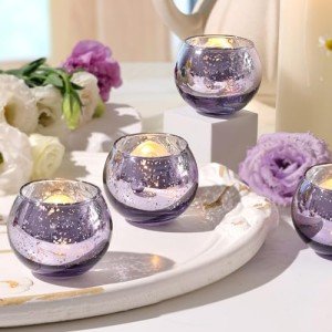 Purple Votive Candle Holders Set for Weddings