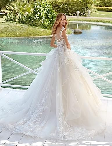 Off-Shoulder Lace Ball Gown Wedding Dress Ivory Bride