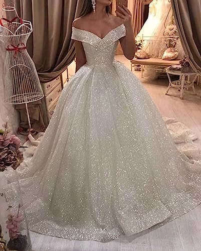 Yuxin Sparkly Off Shoulder Sequin Wedding Gown 2024