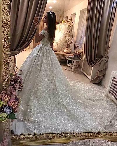 Yuxin Sparkly Off Shoulder Sequin Wedding Gown 2024