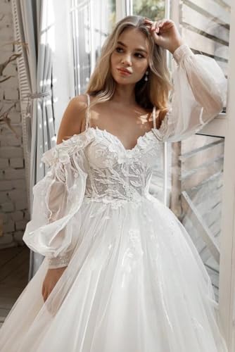 SoDigne 2024 Cold Shoulder Lace Wedding Gown White