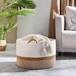 KAKAMAY Large Cotton Rope Blanket Storage Basket
