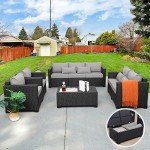 Grey 5-Piece Outdoor Wicker Sofa Set with Storage