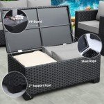 Grey 5-Piece Outdoor Wicker Sofa Set with Storage