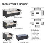 Grey 5-Piece Outdoor Wicker Sofa Set with Storage