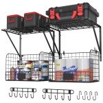 Wall-Mounted Garage Shelves with Wire Baskets, 2-Pack
