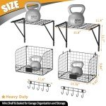 Wall-Mounted Garage Shelves with Wire Baskets, 2-Pack