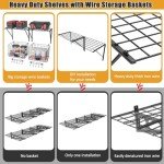 Wall-Mounted Garage Shelves with Wire Baskets, 2-Pack