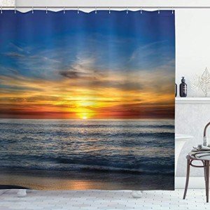 Ocean Sunset Shower Curtain with Hooks, 69" x 84