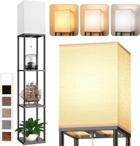 Stylish Floor Lamp with Shelves and LED Bulb
