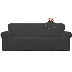 Dark Gray Stretch Sofa Slipcover with Elastic Fit