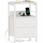 White End Table with Charging Station and Storage