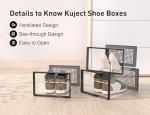Kuject X-Large Shoe Storage Boxes Organizers Clear Plastic Stackable 12 Pack, Shoe Rack & Holder Substitute, Sneaker Containers, Toy Storage Organizer Bins for Entryway, Closet, Under Bed, Black