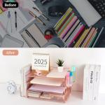 gianotter Desk Organizers and Accessories with File Holder, 4-Tier Desk Accessories & Workspace Organizers with Drawer and 2 Pen Holder, Paper Organizer for Office Supplies (Rose Gold)