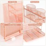 gianotter Desk Organizers and Accessories with File Holder, 4-Tier Desk Accessories & Workspace Organizers with Drawer and 2 Pen Holder, Paper Organizer for Office Supplies (Rose Gold)