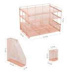 gianotter Desk Organizers and Accessories with File Holder, 4-Tier Desk Accessories & Workspace Organizers with Drawer and 2 Pen Holder, Paper Organizer for Office Supplies (Rose Gold)