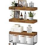 QEEIG Bathroom Shelves Over Toilet - Wall Mounted Floating Shelves Toilet Paper Storage Small Farmhouse Decor Shelf 16 inch Set of 3, Rustic Brown (019-BN3)