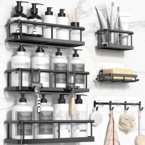 YASONIC Shower Caddy, 100% Rustproof Shower Shelves for Inside Shower, No Drilling Bathroom Organizers and Storage, 6 Pack Large Capacity Bathroom Caddy for Kitchen & Home Decor