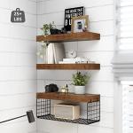 QEEIG Bathroom Shelves Over Toilet - Wall Mounted Floating Shelves Toilet Paper Storage Small Farmhouse Decor Shelf 16 inch Set of 3, Rustic Brown (019-BN3)