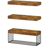 QEEIG Bathroom Shelves Over Toilet - Wall Mounted Floating Shelves Toilet Paper Storage Small Farmhouse Decor Shelf 16 inch Set of 3, Rustic Brown (019-BN3)