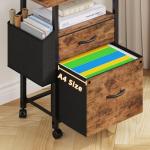 GYIIYUO 2 Drawer File Cabinet with 24'' Extended Desktop, Mobile Filing Cabinet, Rolling File Cabinet with Side Bag, Fabric Drawer, Fits A4/Letter Size, Printer Stand Home Office, Light Brown