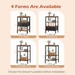 SUPERJARE Nightstand with Charging Station, Bed Side Table with Adjustable Fabric Drawer, Night Stand for Bedroom, 3-Tier Storage End Table, for Living Room, Rustic Brown and Black