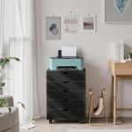 OLIXIS 5 Drawer Mobile File Cabinet Under Desk Storage Organization with Wheels Vertical Filing Chest Rolling Wood Small Desk Printer Stand for Home Office, 15.75"D x 18.74"W x 25.39"H, Black