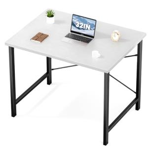 Sweetcrispy Computer Small Desk, 32 Inch Office Writing Work Study Kids Student Home Bedroom Table with Metal Frame Wooden Tabletop No Wheels - White Wood