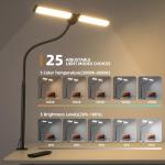 Led Desk Lamp for Home Office, Eye-Care Architect Light with Clamp, Smart Double Head Computer Monitor Table Clip Lamp, Adjustable Flexible Gooseneck, 25 Lighting Models, Task Lamp, Black
