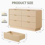 IRONCK Fluted 6 Drawer Dresser for Bedroom,54" Wide Modern Dresser Drawers with Storage, Wooden Dressers with Metal Handle for Bedroom, Hallway, Natural Oak