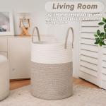 JMvicyroam Large Woven Laundry Basket Hamper,60L Cotton Rope Storage Bin for Blankets,Toys and Clothes,Decorative Tall Nursery Hamper for Living Room,Baby Nursery,Bathroom and Bedroom,Brown