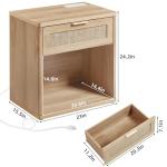 LEYAOYAO Rattan Nightstands Set of 2 with Charging Station, 23" Wide Boho Night Stand with Drawer, Natural Wood Bedside Table Open Cabinet, Bed Side End Table Dresser for Bedroom, Living Room, Hallway