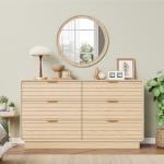 IRONCK Fluted 6 Drawer Dresser for Bedroom,54" Wide Modern Dresser Drawers with Storage, Wooden Dressers with Metal Handle for Bedroom, Hallway, Natural Oak