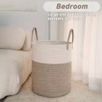 JMvicyroam Large Woven Laundry Basket Hamper,60L Cotton Rope Storage Bin for Blankets,Toys and Clothes,Decorative Tall Nursery Hamper for Living Room,Baby Nursery,Bathroom and Bedroom,Brown