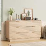 IRONCK Fluted 6 Drawer Dresser for Bedroom,54" Wide Modern Dresser Drawers with Storage, Wooden Dressers with Metal Handle for Bedroom, Hallway, Natural Oak