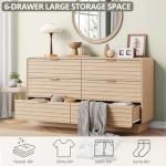 IRONCK Fluted 6 Drawer Dresser for Bedroom,54" Wide Modern Dresser Drawers with Storage, Wooden Dressers with Metal Handle for Bedroom, Hallway, Natural Oak