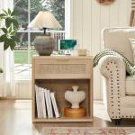 LEYAOYAO Rattan Nightstands Set of 2 with Charging Station, 23" Wide Boho Night Stand with Drawer, Natural Wood Bedside Table Open Cabinet, Bed Side End Table Dresser for Bedroom, Living Room, Hallway